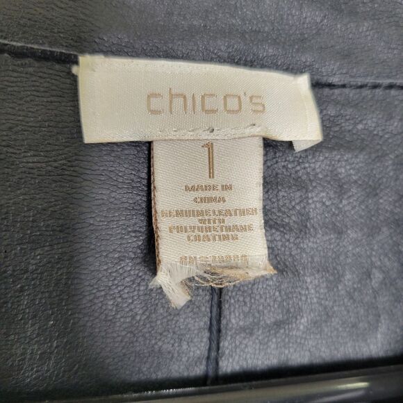 Chicos Size 1 Medium 8 Black Kimberly Reversible Snakeskin Leather Jacket - Picture 5 of 11